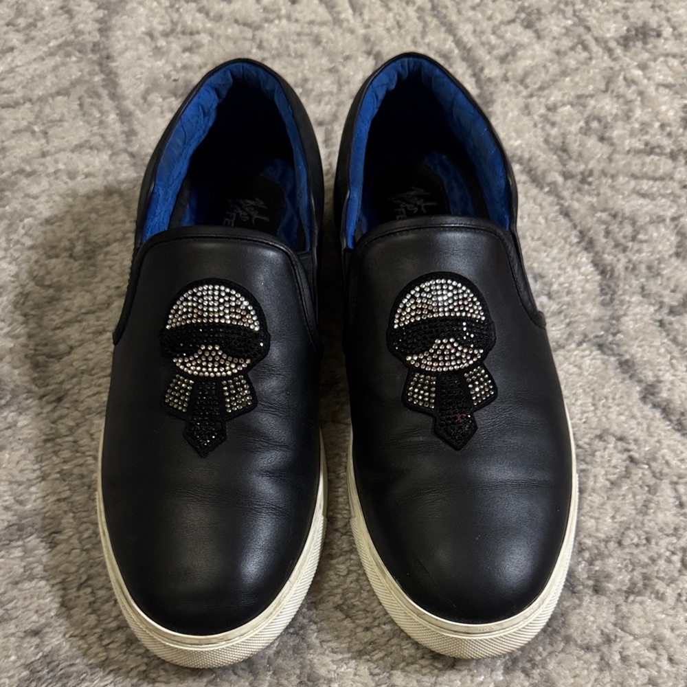 Fendi Black and Blue Embellished Loafers